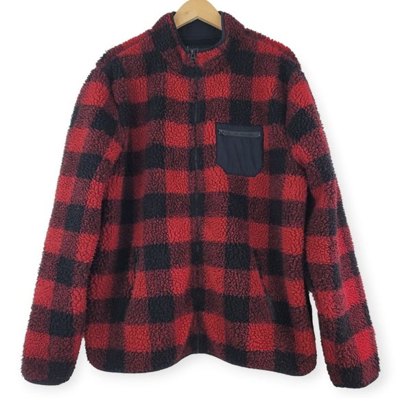 Lucky Brand Other - Lucky Brand Mens Sz XL Red Black Plaid Sherpa Jacket Full Zip Work Chores Barn
